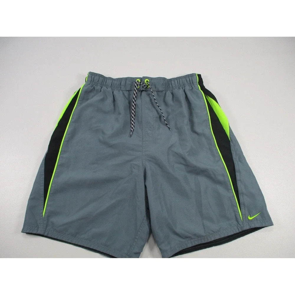 Nike Swim Shorts Mens Large Gray / Green‎ Lined Stash Pocket Drawstring Board